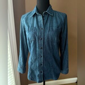 Lands End Women’s Fitted Cotton Denim Button Up Shirt